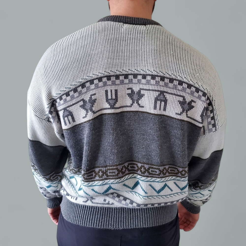 Tip Top XL 90s Aztec Eclectic Grandpa Cabincore Oversized Knit Sweater - Picture 12 of 12